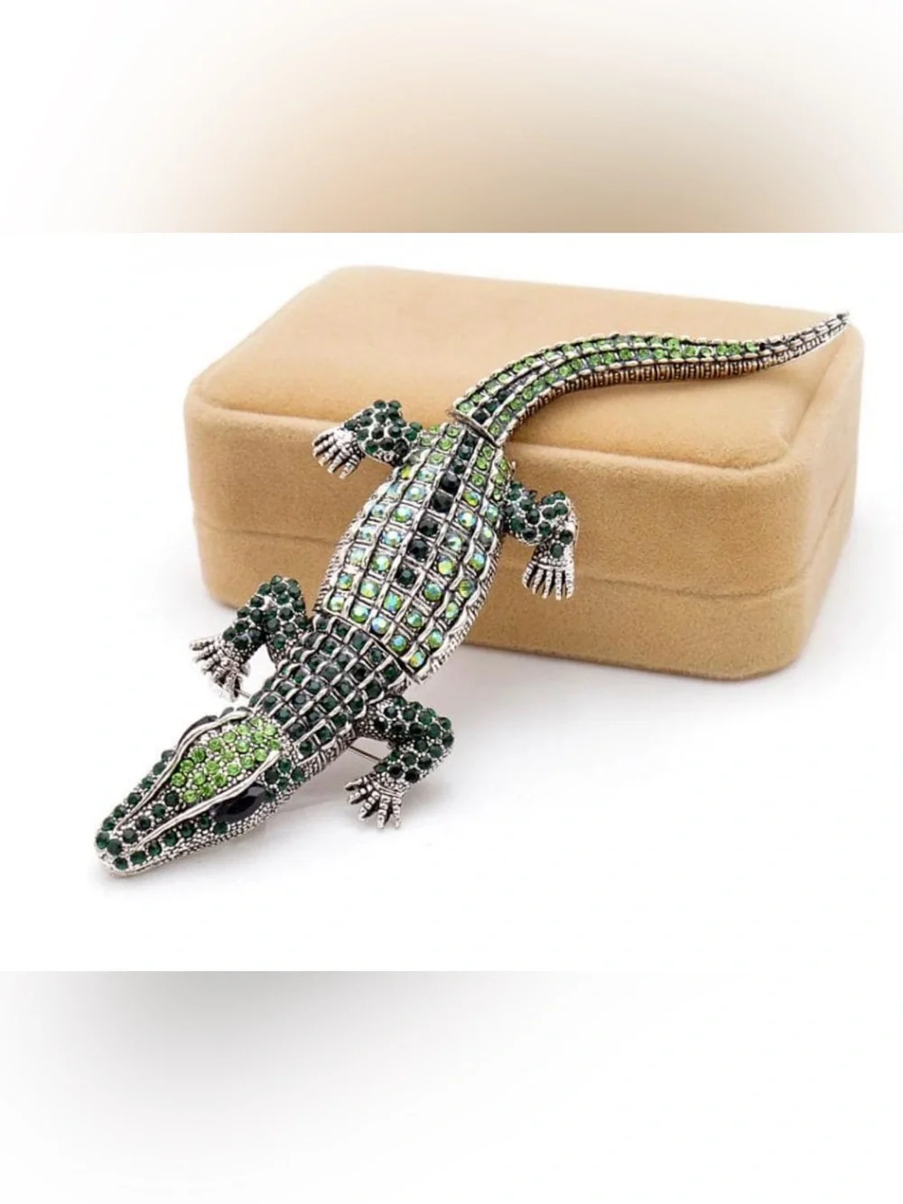 Green Crystal Alligator Brooch Pin